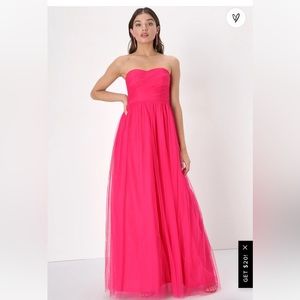 Lulus Born to Sparkle Hot Pink Glitter Strapless Maxi Dress NWT Size Medium